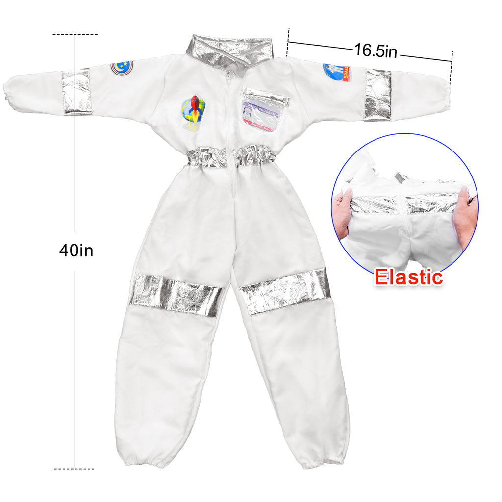 Kids Astronaut Costume is 40 inches x 16.5 inches width and it's elastic