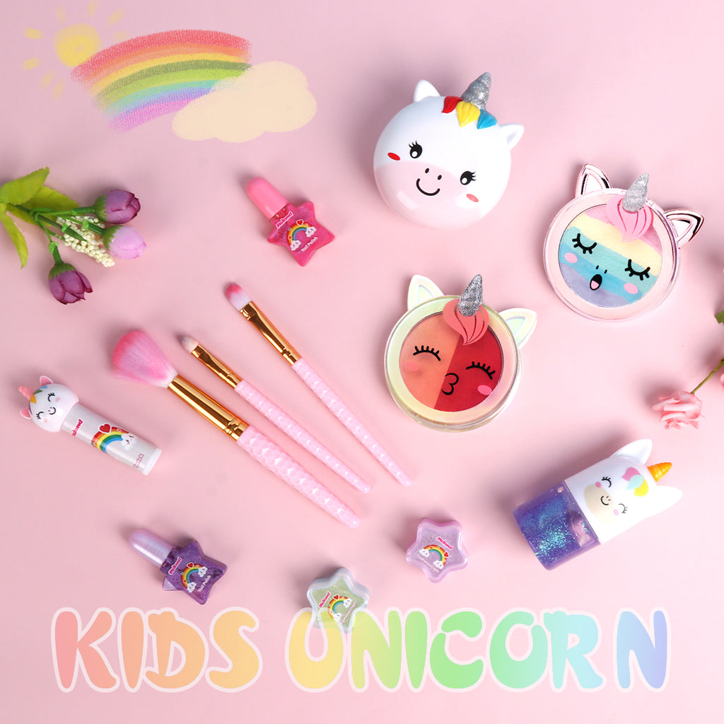Kids unicorn with makeup pouch, makeup pencil, nail polish and more