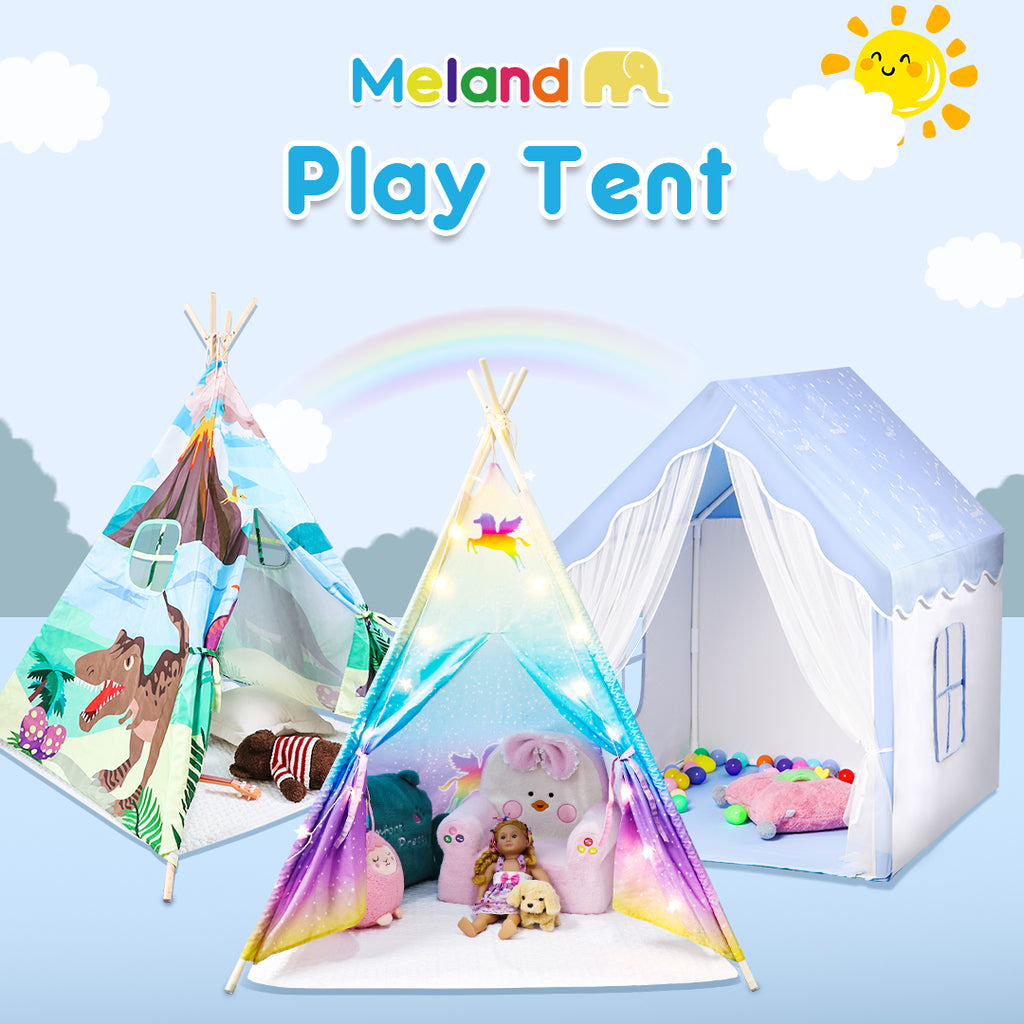 The three different play tents available with Meland