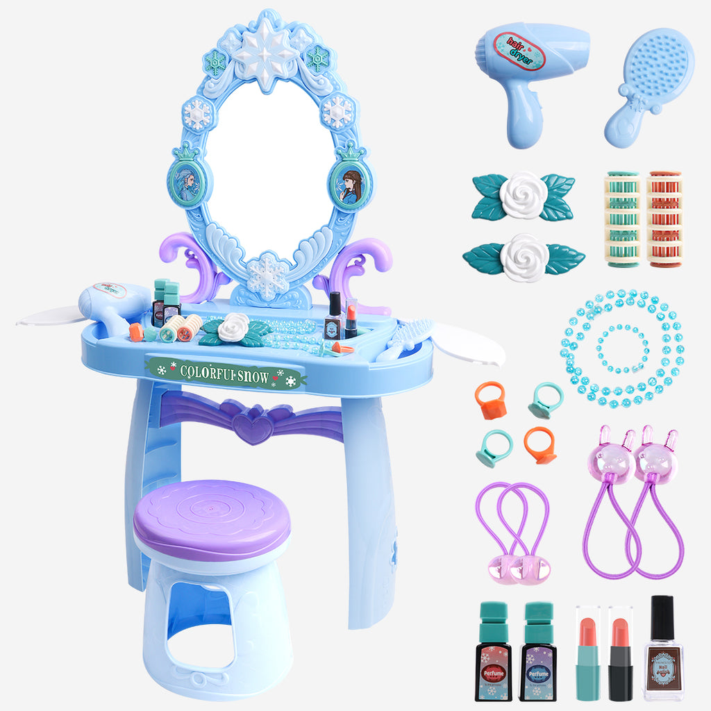 Blue Vanity Set With Lights & Mirror - Meland Dress-Up Toy Vanities