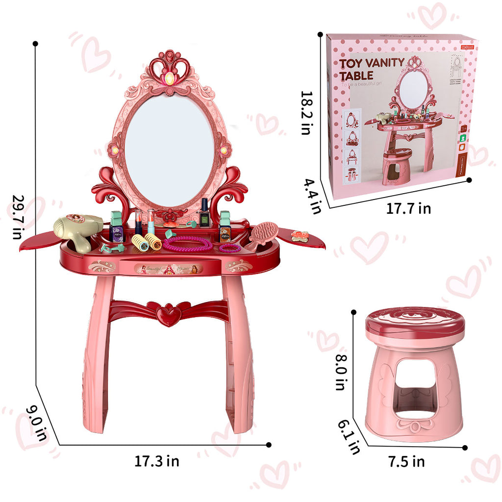 The dimensions of the pink vanity set with lights & mirror 