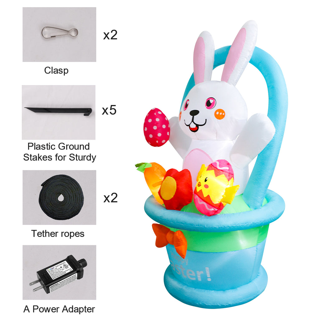 What's inside the 6Ft Inflatable Easter Yard Decoration with Bunny Basket 