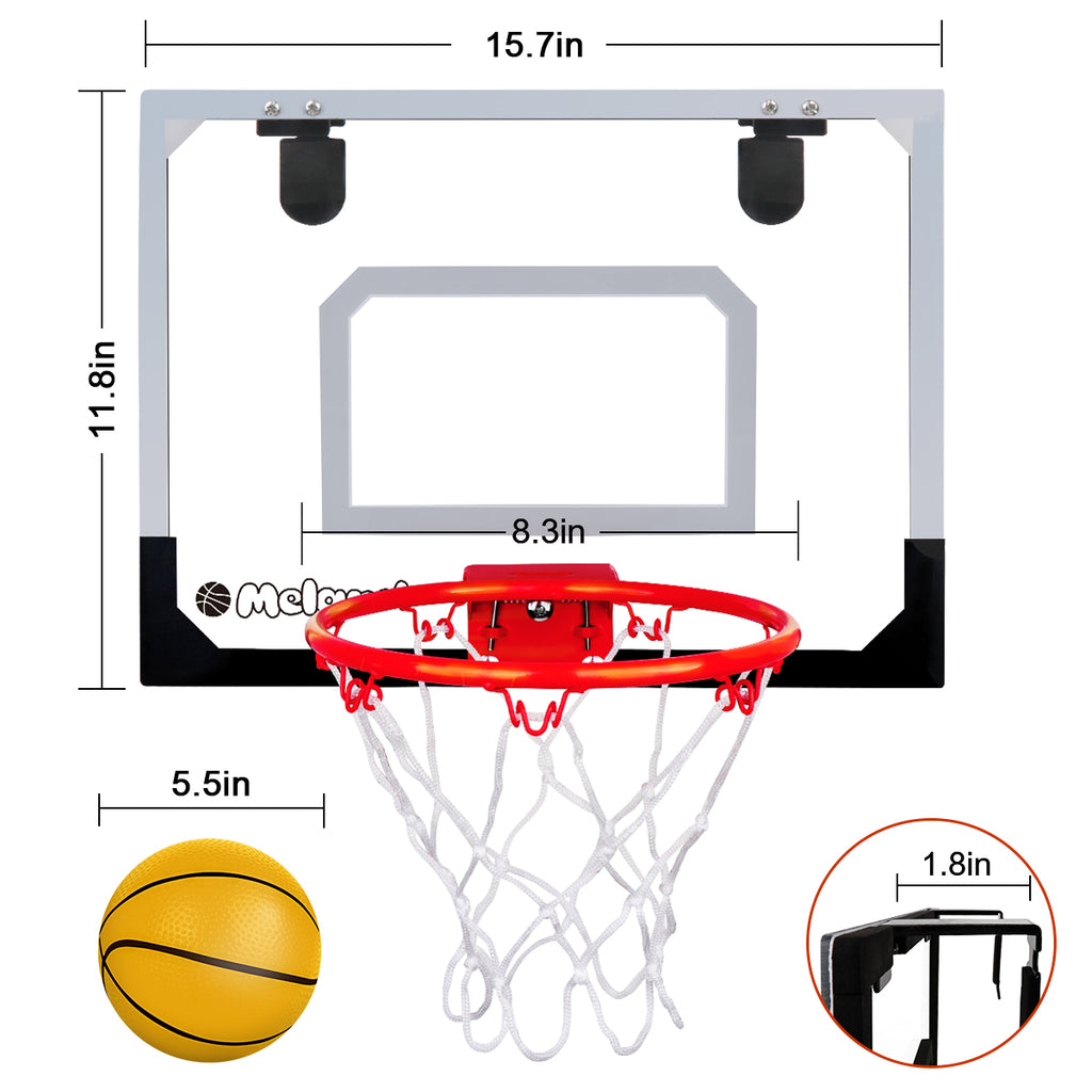 The ball and basketball hoop with dimensions