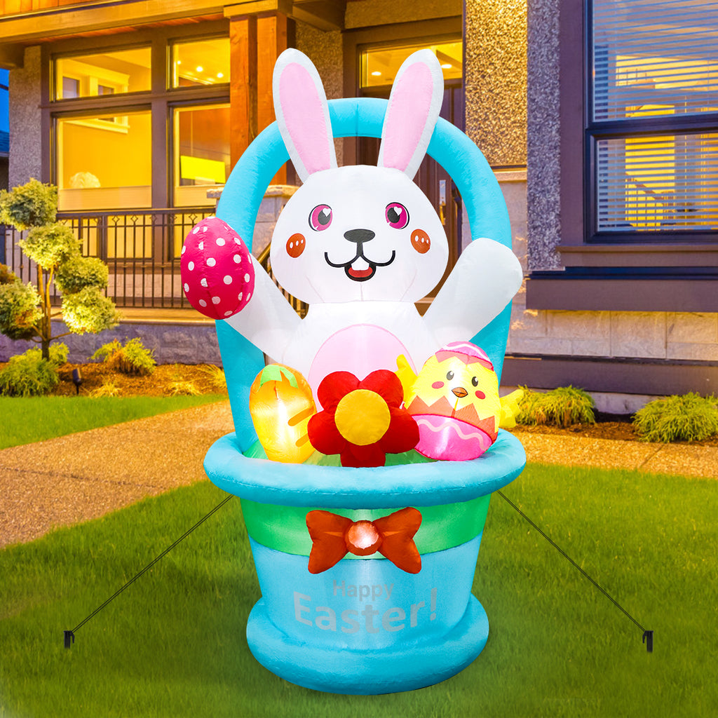 6Ft Inflatable Easter Yard Decoration with Bunny Basket in front of a home