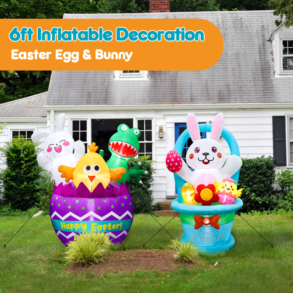 6Ft Inflatable Easter Egg Decoration with Bunny Basket 