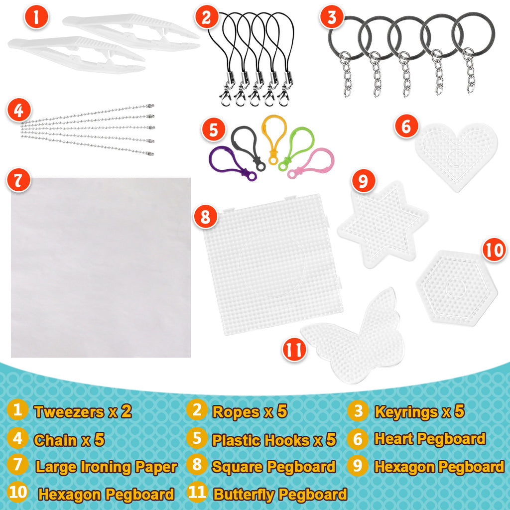 The 11 items you can find inside the fuse beads kit for kids