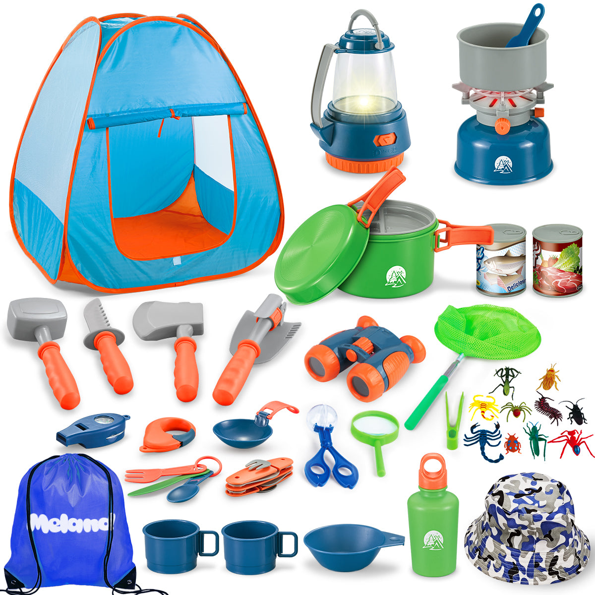 Meland Kids Camping Set with Tent 42pcs - Camping Gear Toy with Pretend  Play Tent Outdoor Toy for Toddlers Birthday Gift