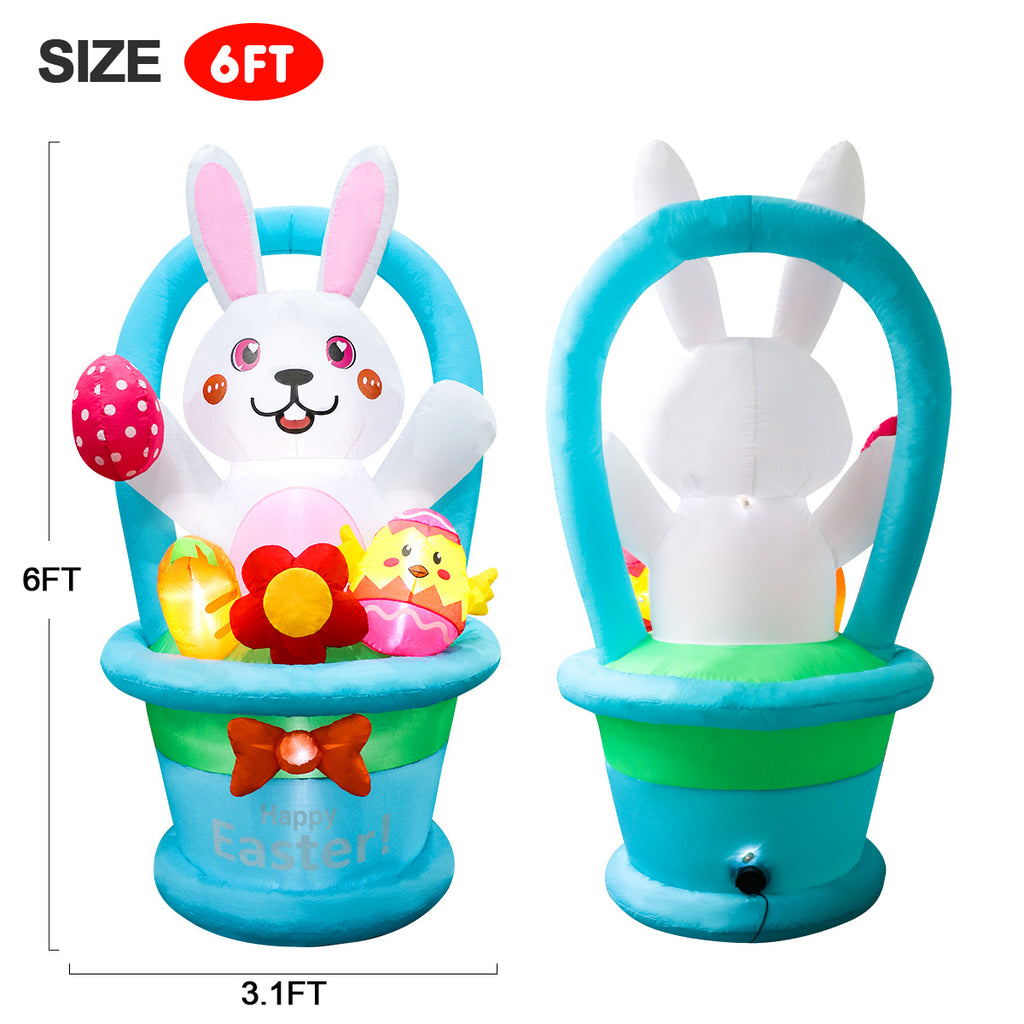 Back and front of the 6Ft Inflatable Easter Yard Decoration with Bunny Basket 