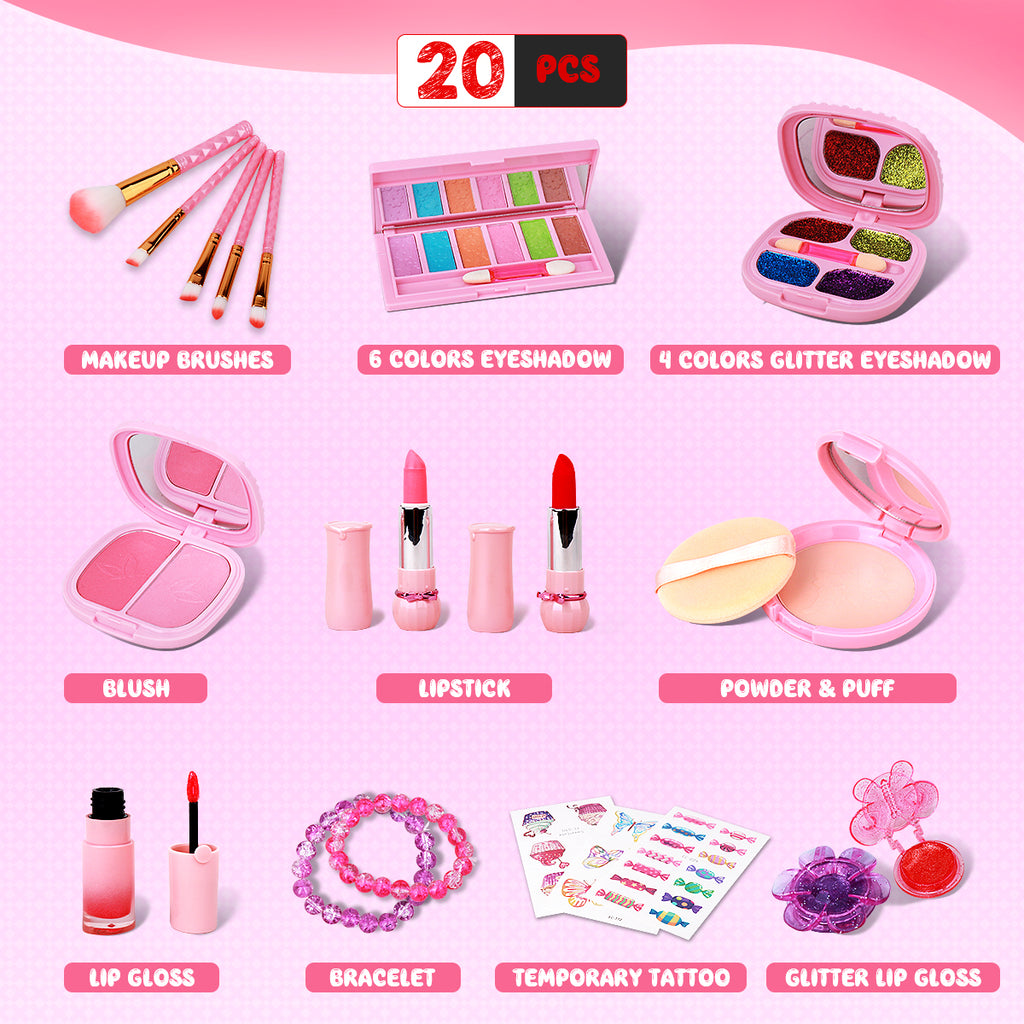 The 20 pieces of the Meland washable makeup kit for girls