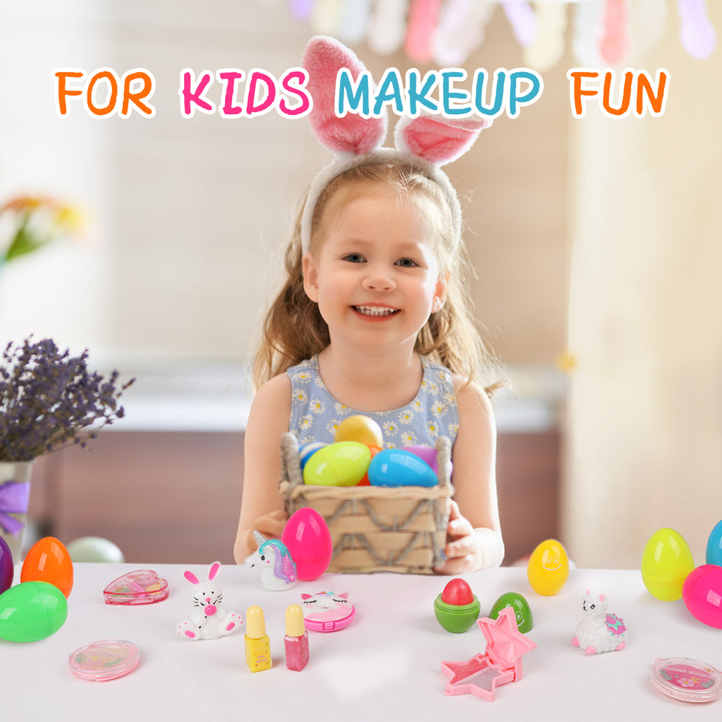 Girl using the prefilled Easter eggs with girls makeup toys 12 pcs 
