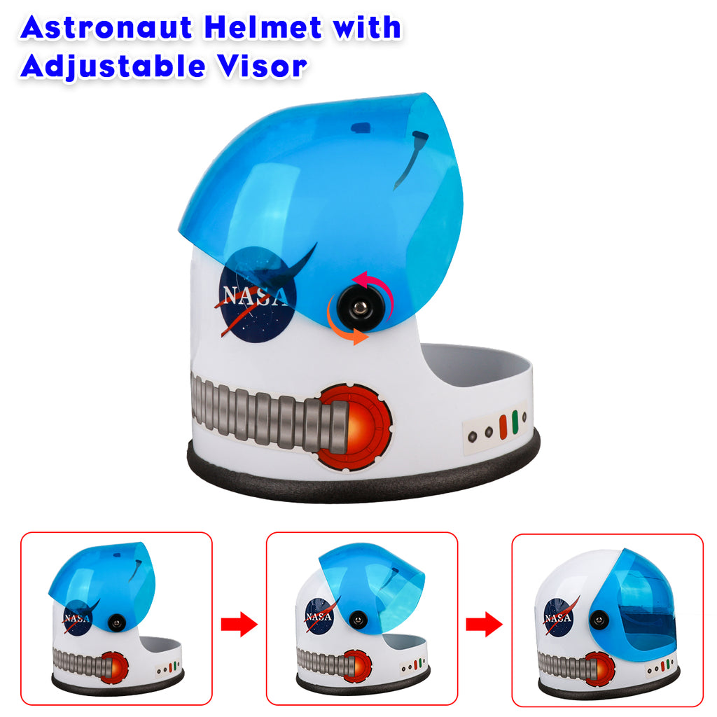 The close-up image of the astronaut helmet with adjustable visor 