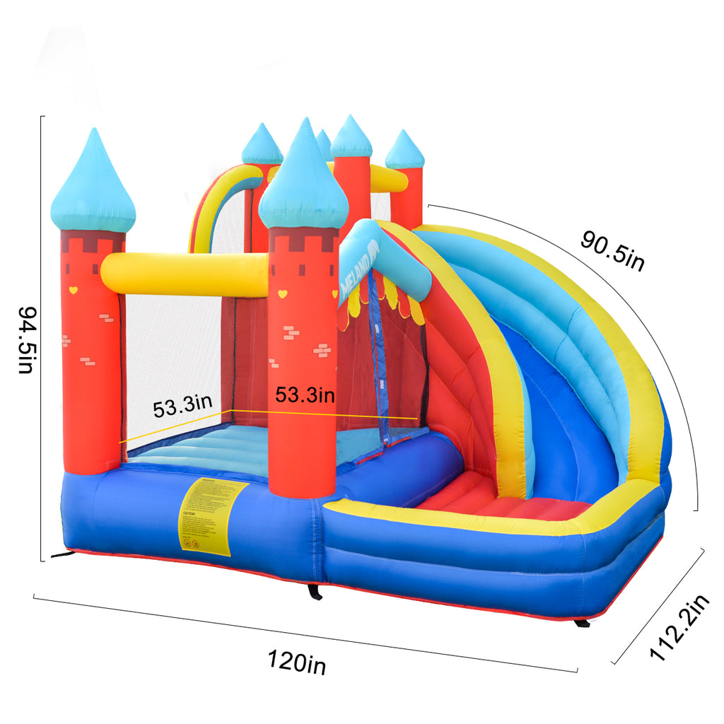 Dimensions of the inflatable giant bounce house with long slide and blower