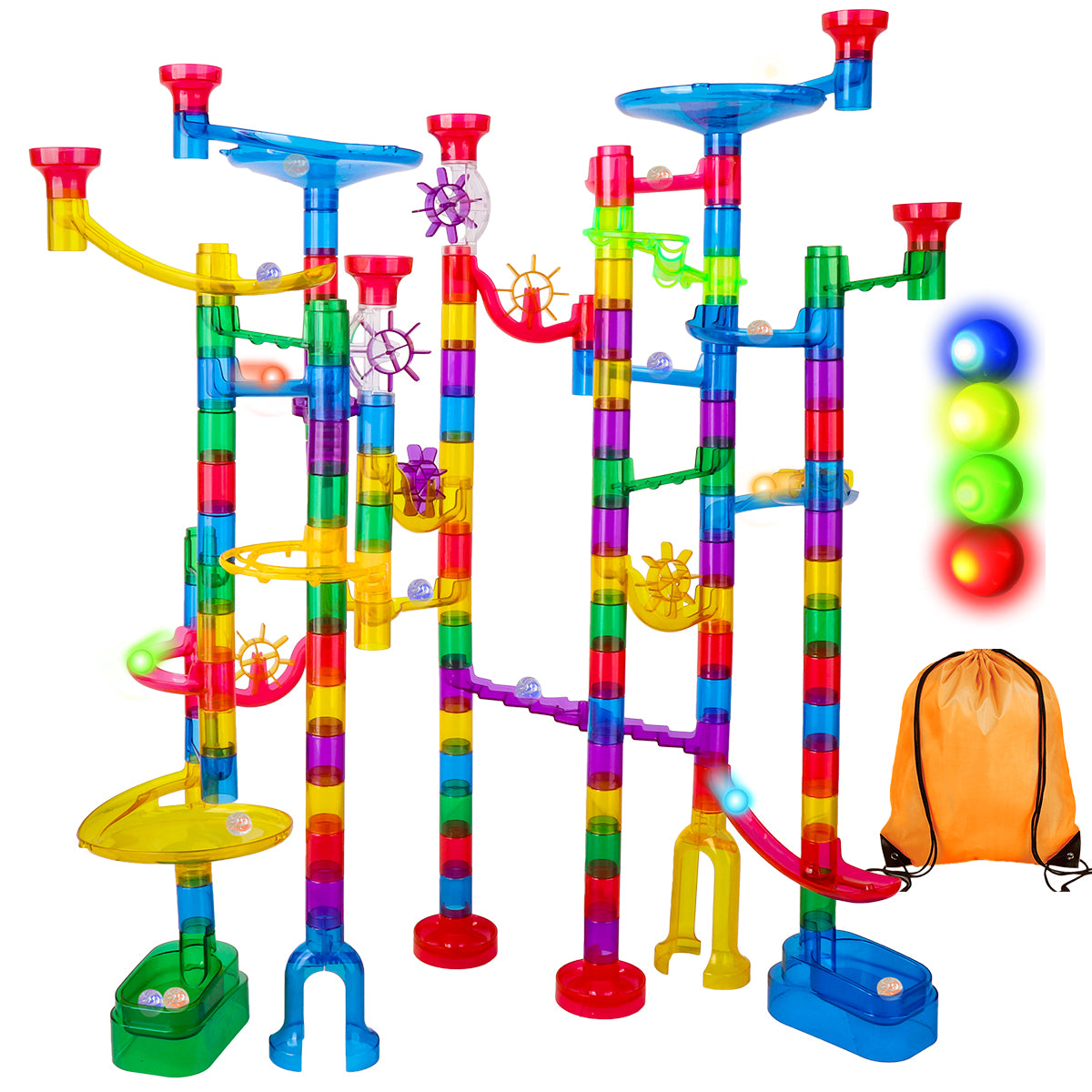 142 Piece Marble Run Toy Set with LED Lighted Marbles