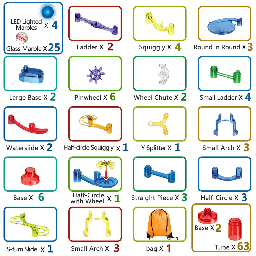 What's available with the marble run toy, 142 pieces