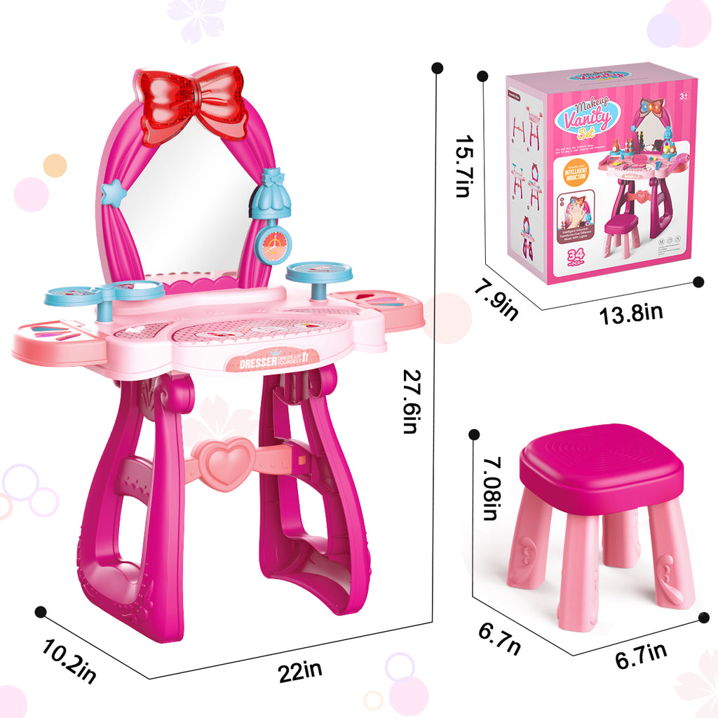 Toddler makeup vanity set with table, box and chair dimensions