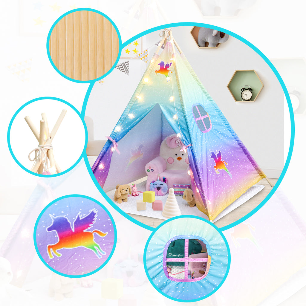 What's inside the unicorn teepee tent for kids